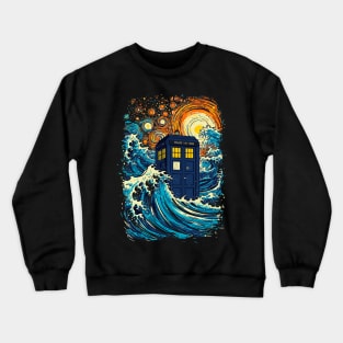 The great kanagawa wave and the tardis Crewneck Sweatshirt